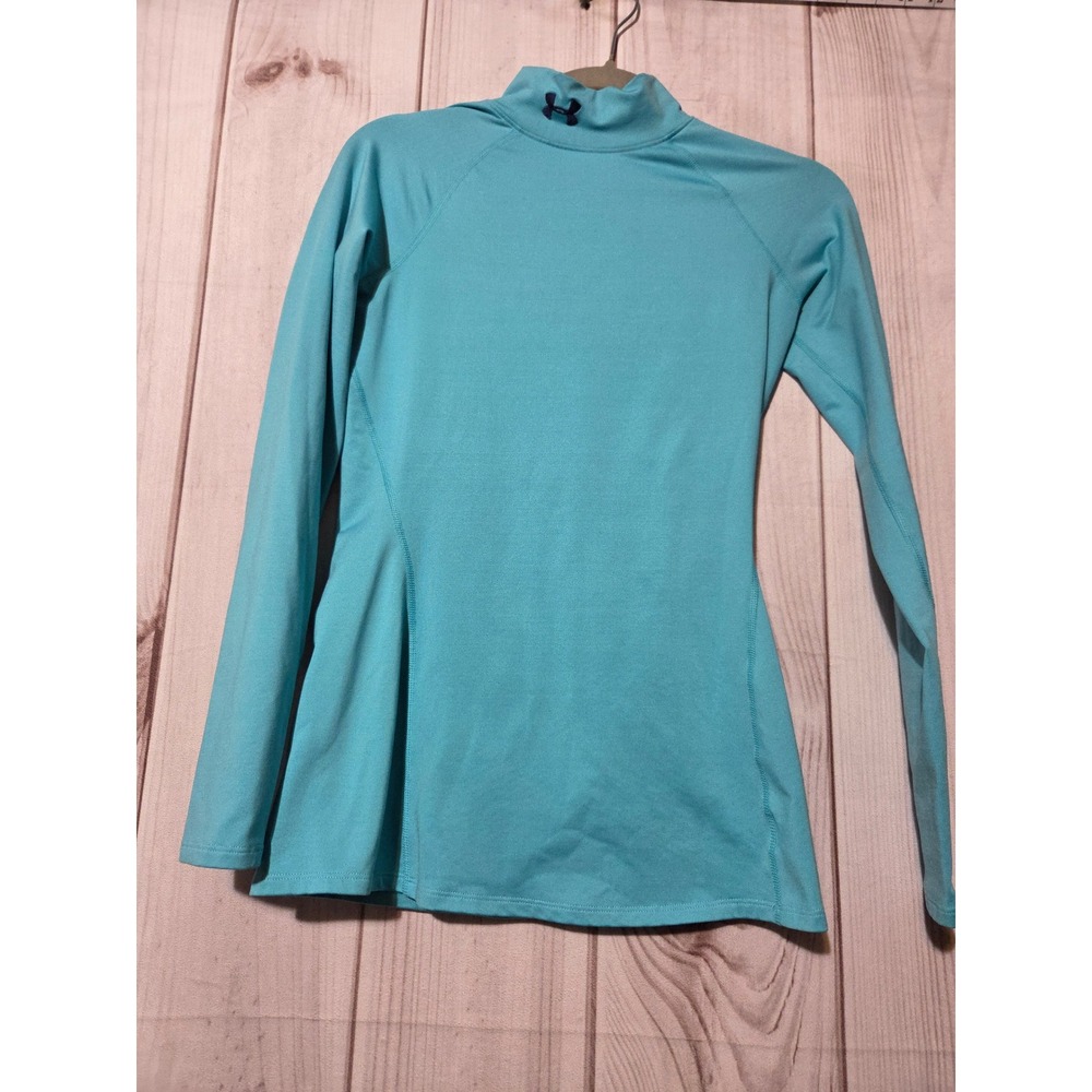 Under Armour ColdGear Womens Small Blue Mock Neck Long Sleeve Fitted Base Layer